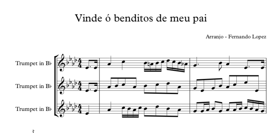 Partitura - Vinde benditos de meu Pai