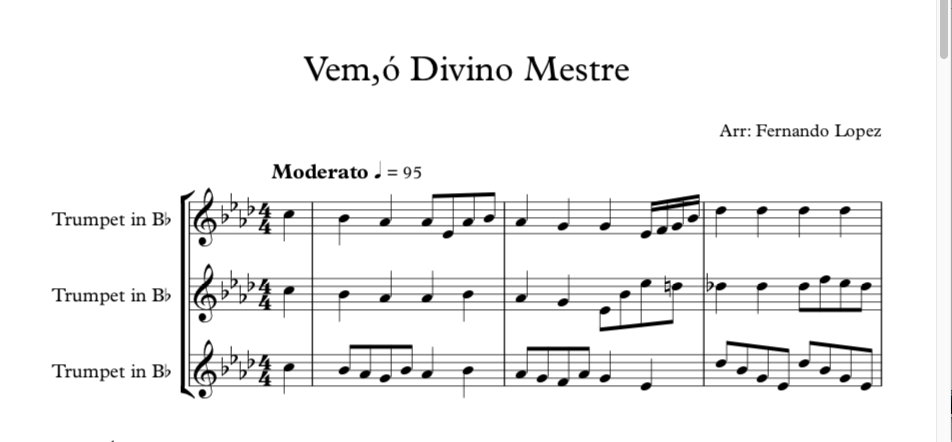 Partitura - Vem ,ó Divino Mestre