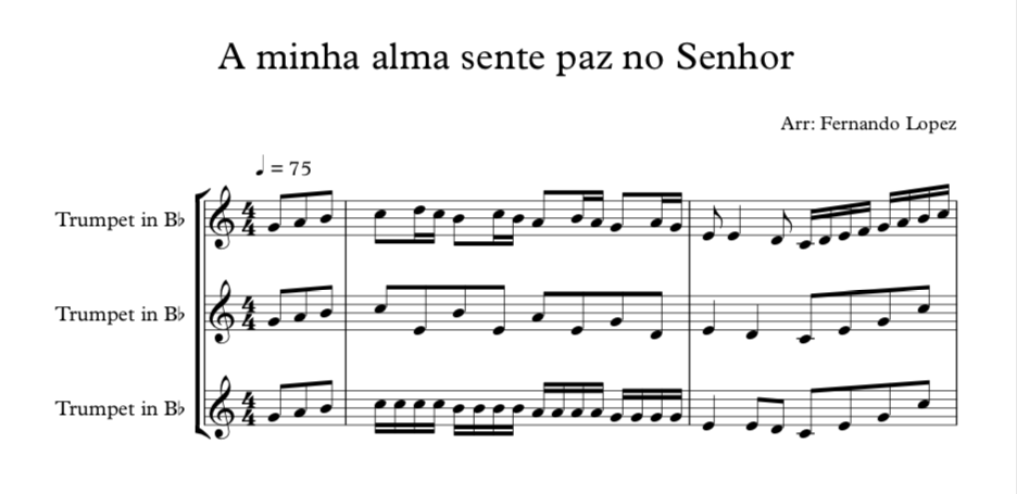 Partitura - A minha alma sente paz no Senhor