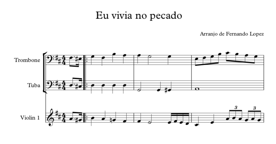 Eu vivia no pecado - Para trio: Violino, Trombone e Tuba